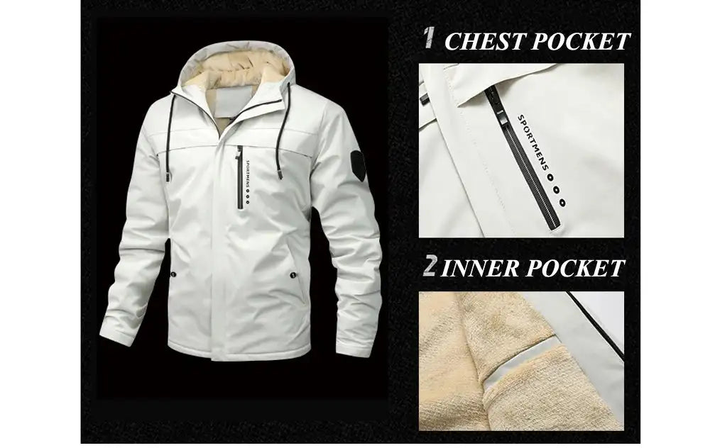 Winter Men's Warm Padded Jackets Fashion Men Fleece Lined Thermal Hooded Coats Men Mountain Ski Windbreaker Jackets Clothing